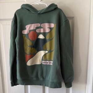 Kids Forest Green Graphic Hoodie with Nature Print